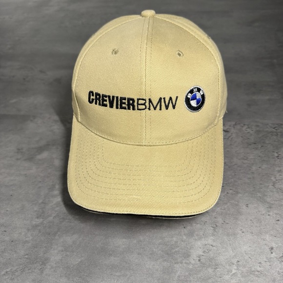 Vintage 90s BMW Hat Baseball Cap Khaki Tan Brown Auto Car Mechanic Trucker Cap - Picture 1 of 7